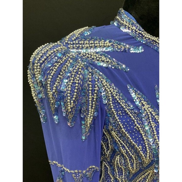 Vintage Jacquline Electric Blue Swing Dress w/Heavy Beaded Bodice 100% Silk SZ 8 - Picture 10 of 14